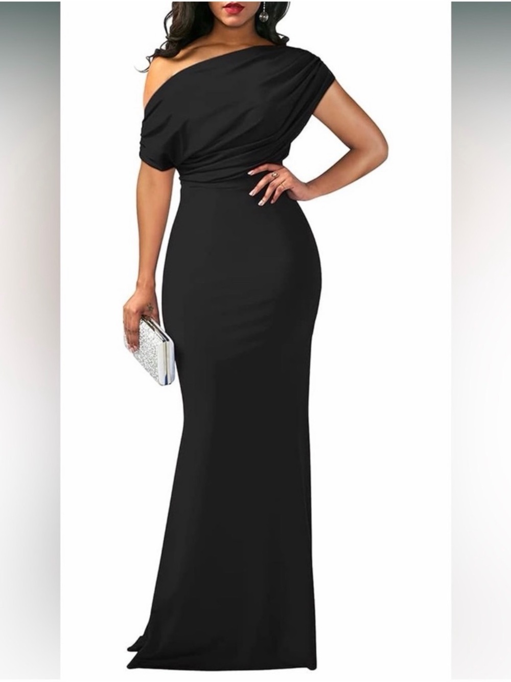 Amazon One-Shoulder Black Maxi Dress